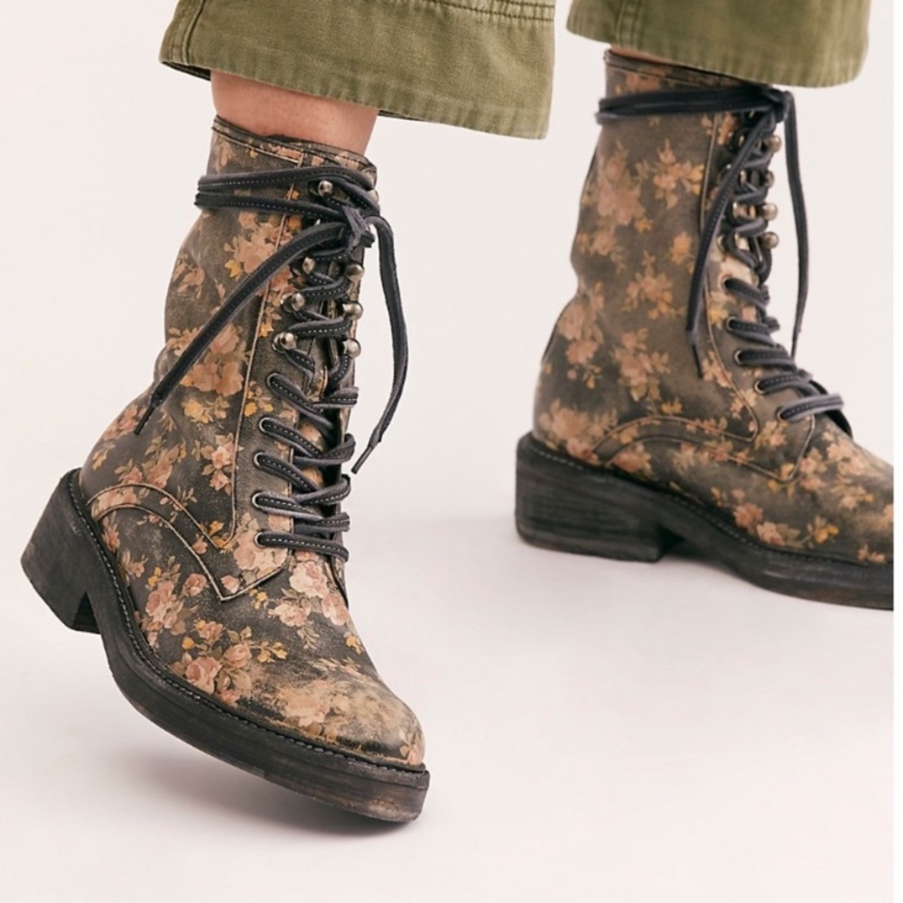 New! Free People Santa Fe floral combat boots